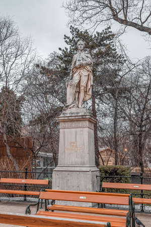 Vienna, Austria - Feb 7, 2020: Statue of Josef Von Sonnenfels outside city hall in winter morningのeditorial素材