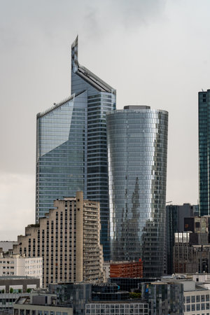 Paris, France - May 7, 2023: Distant view of modern high rise tour alto tour first in La Defenseのeditorial素材