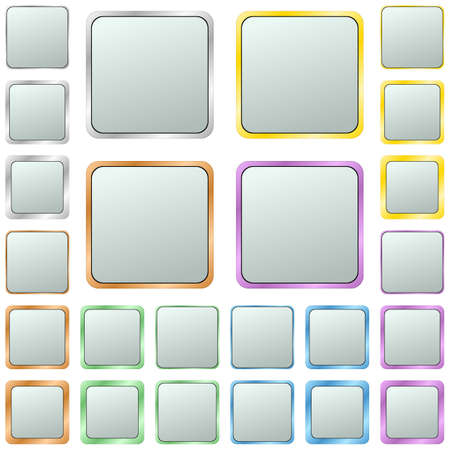 Light silver blank square metal button design setのイラスト素材