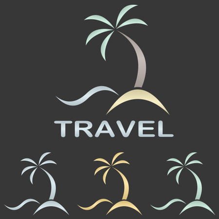 Metallic travel logo design template - beach, palm tree, seaのイラスト素材