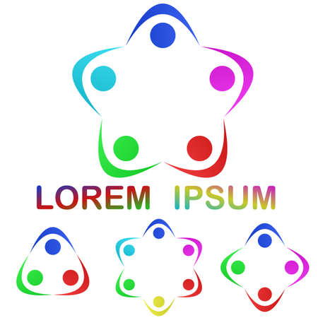 Multicolor unity logo icon design set. People together holding hands.のイラスト素材