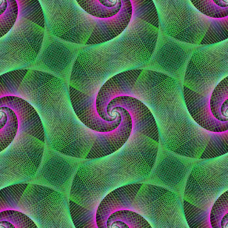 Green and purple repeating spiral fractal backgroundのイラスト素材