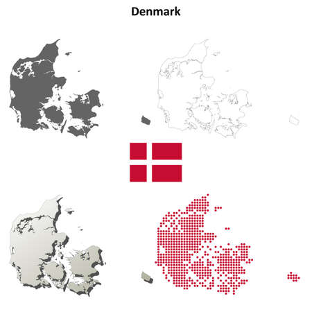 Denmark blank detailed outline map setのイラスト素材