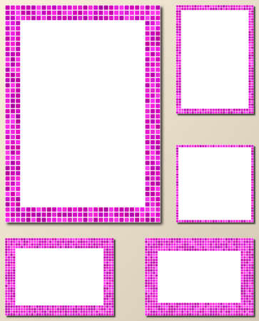 Magenta pixel mosaic page border frame setのイラスト素材