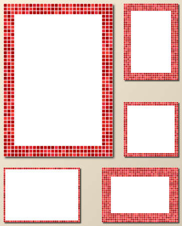 Red pixel mosaic page layout border template setのイラスト素材