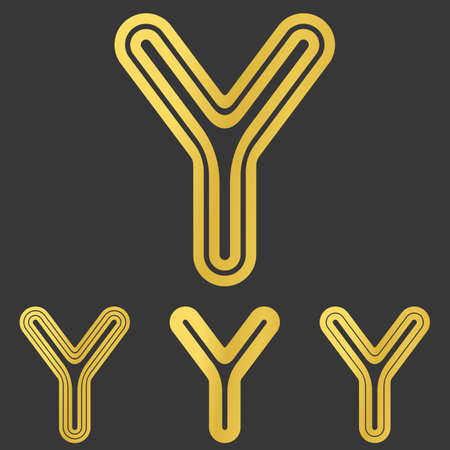 Golden line y letter logo design setのイラスト素材
