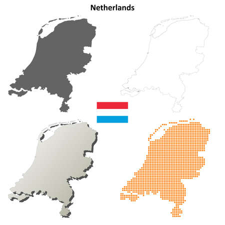 Netherlands outline map setのイラスト素材
