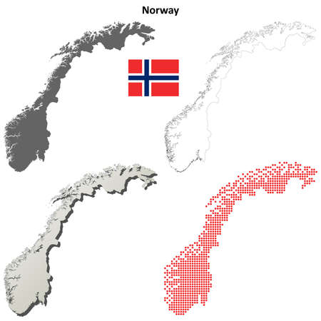 Norway blank detailed outline map setのイラスト素材