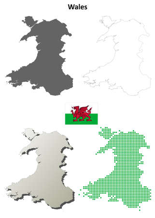 Wales blank detailed vector outline map setのイラスト素材