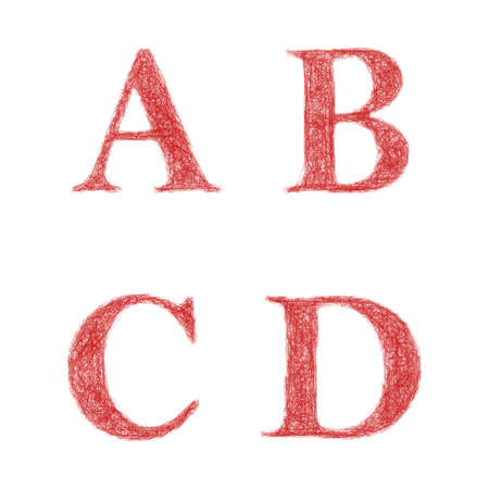 Red sketch font design set - letters A, B, C, Dのイラスト素材