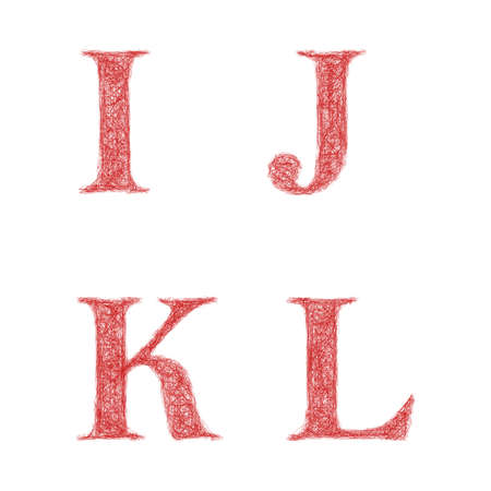Red sketch font design set - letters I, J, K, Lのイラスト素材