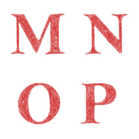 Red sketch font design set - letters M, N, O, Pのイラスト素材