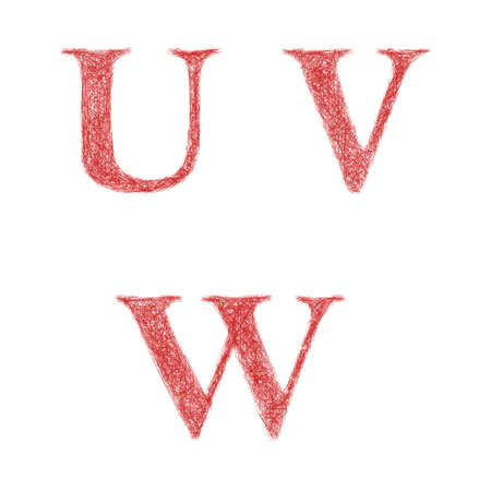 Red sketch font design set - letters U, V, Wのイラスト素材