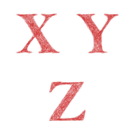 Red sketch font design set - letters X, Y, Zのイラスト素材