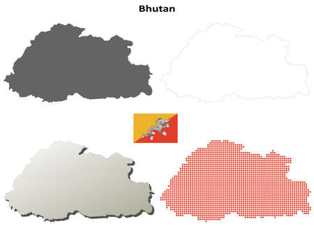 Bhutan blank detailed vector outline map setのイラスト素材