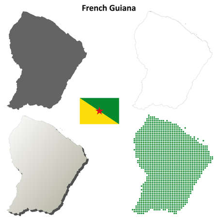 French Guiana blank detailed outline map setのイラスト素材