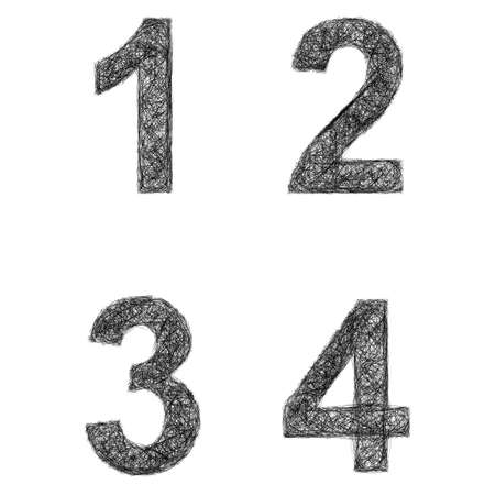 Line art font design set - numbers 1, 2, 3, 4のイラスト素材