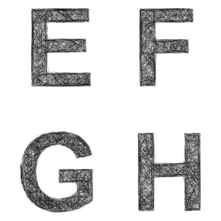 Line art font design set - letters E, F, G, Hのイラスト素材