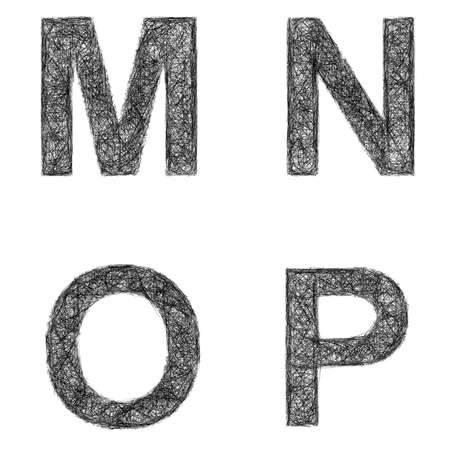 Line art font design set - letters M, N, O, Pのイラスト素材