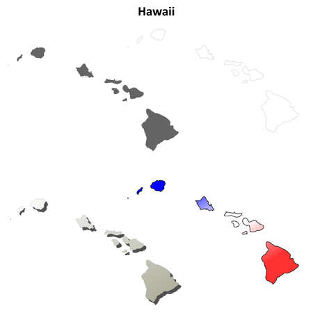 Hawaii state blank vector outline map setのイラスト素材