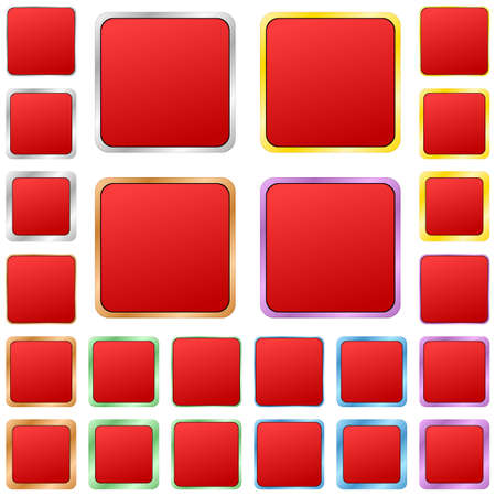 Red blank square metal button design setのイラスト素材