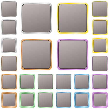 Grey blank square metal button design setのイラスト素材