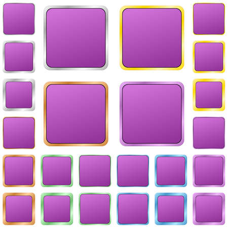 Purple blank square metal button design setのイラスト素材