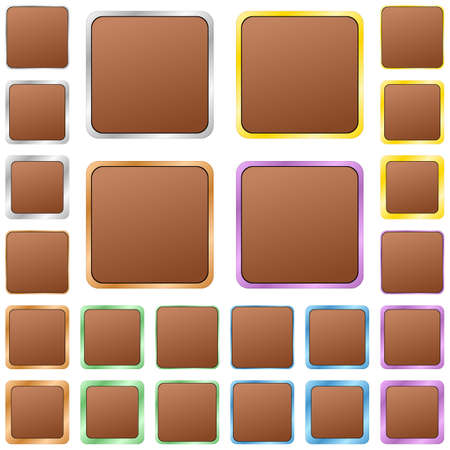 Brown blank square metal button design setのイラスト素材
