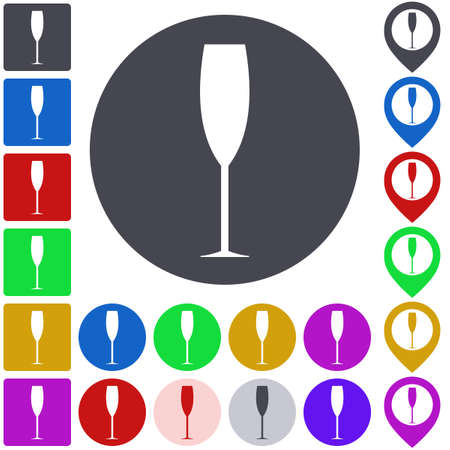 Color champagne icon set. Square, circle and pin versions.のイラスト素材