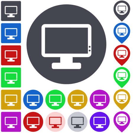Color monitor icon set. Square, circle and pin versions.のイラスト素材