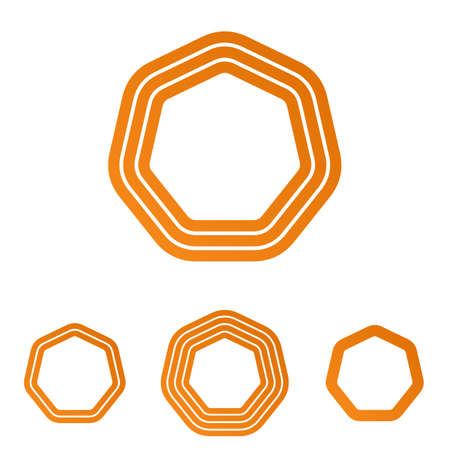 Orange line heptagon logo icon design setのイラスト素材
