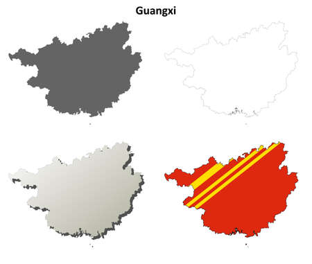 Guangxi province blank detailed outline map setのイラスト素材