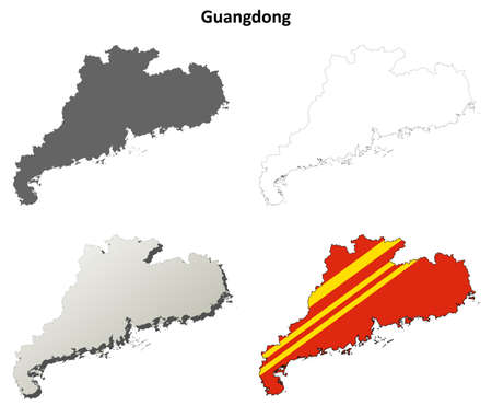 Guangdong province blank detailed outline map setのイラスト素材