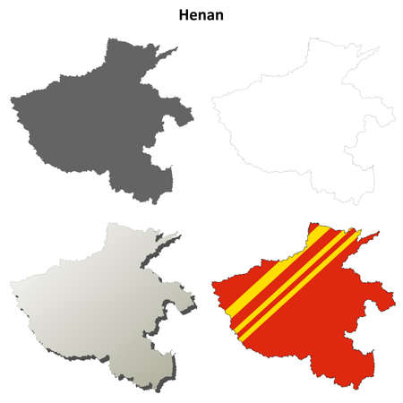Henan province blank detailed outline map setのイラスト素材
