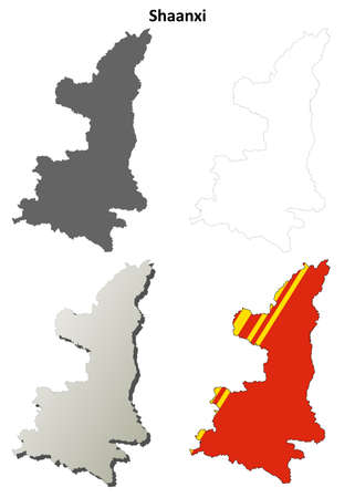 Shaanxi province blank detailed outline map setのイラスト素材