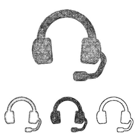 Headphone icon design set - sketch line artのイラスト素材