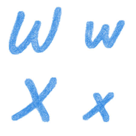 Blue sketch font design set - letters W, Xのイラスト素材