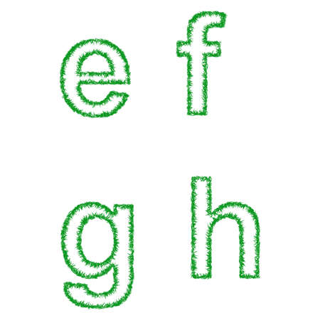 Green grass font design set - lowercase letters e, f, g, hのイラスト素材