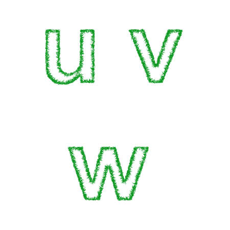 Green grass font design set - lowercase letters u, v, wのイラスト素材