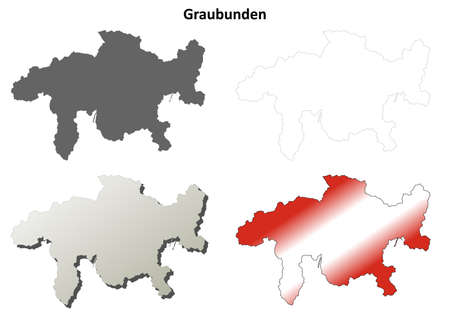Graubunden canton blank detailed outline map setのイラスト素材