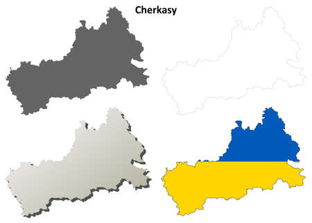 Cherkasy oblast blank detailed outline map setのイラスト素材