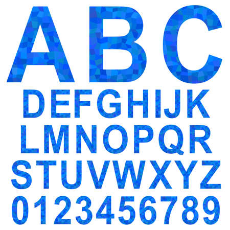 Blue rectangle mosaic textured font alphabet setのイラスト素材
