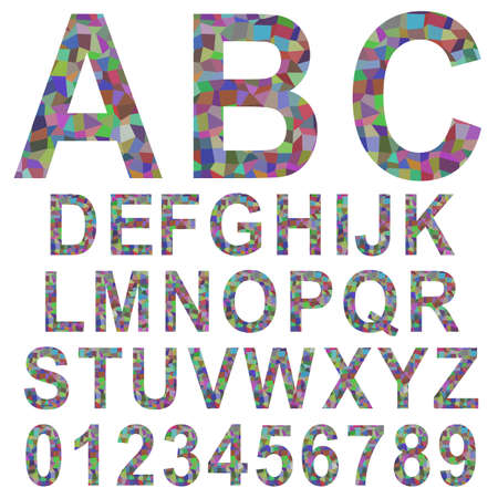 Multicolor rectangle mosaic textured font alphabet setのイラスト素材