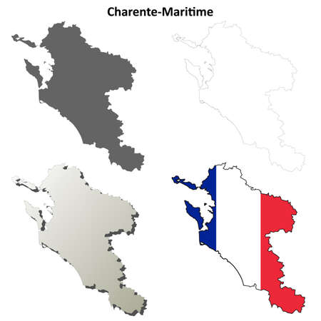 Charente-Maritime, Poitou-Charentes blank detailed outline map setのイラスト素材