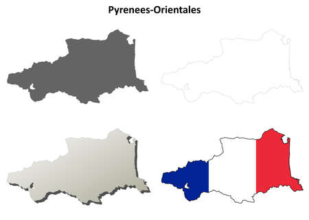 Pyrenees-Orientales, Languedoc-Roussillon blank detailed outline map setのイラスト素材