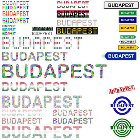 Budapest text design set - writings, boards, stampsのイラスト素材