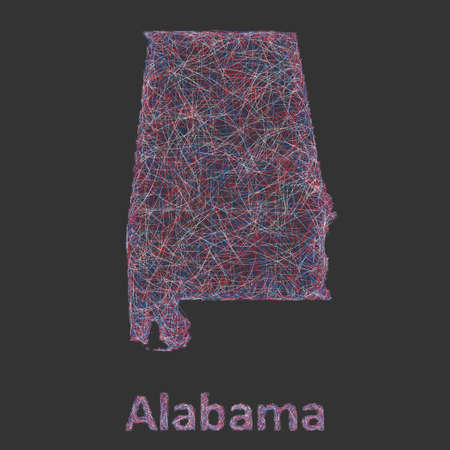 Colorful line art design map of Alabama stateのイラスト素材