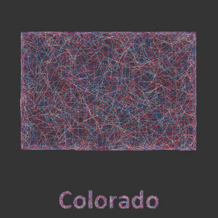 Colorado line art map- red, blue and white on black backgroundのイラスト素材