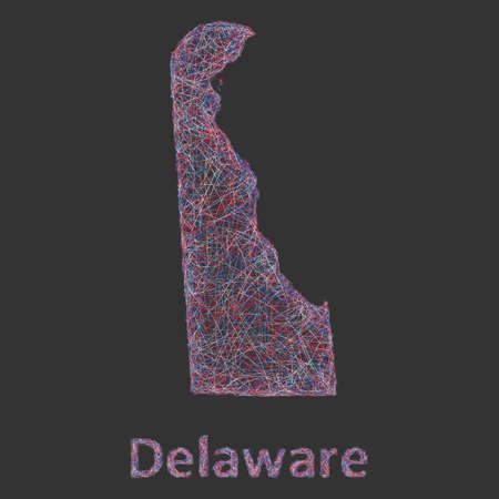 Delaware line art map- red, blue and white on black backgroundのイラスト素材