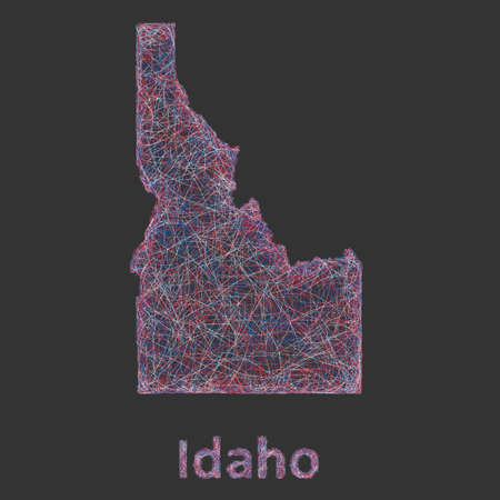 Idaho line art map - red, blue and white on black backgroundのイラスト素材